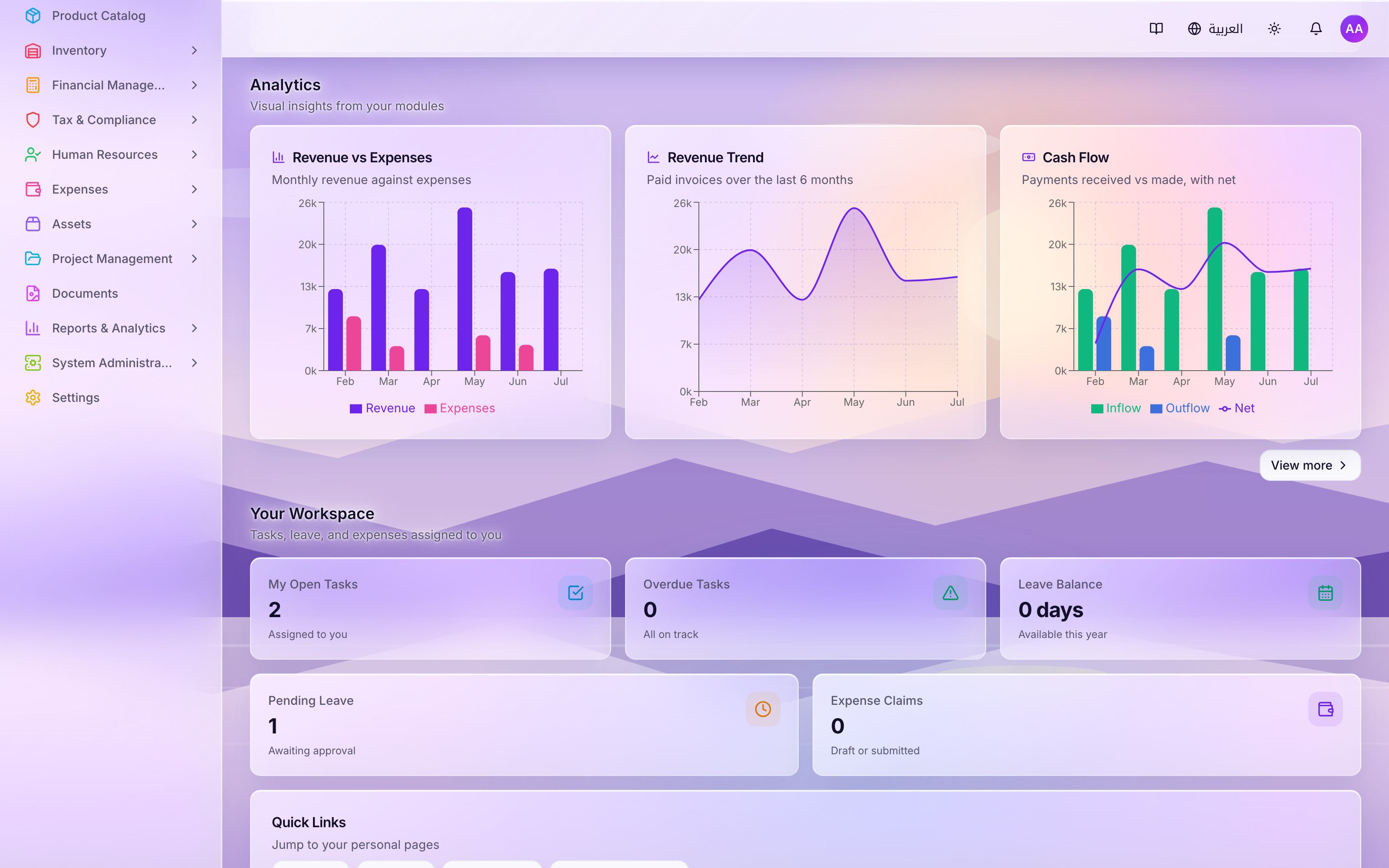 Dashboard and analytics screen - real All Office UI